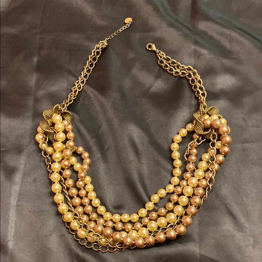 Talbots Elegant Silver, Pearl and Bronze Beaded Necklace